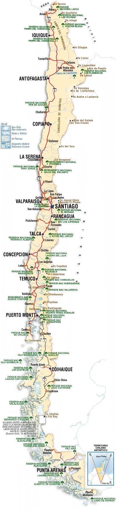 Carte parcs nationaux du Chili